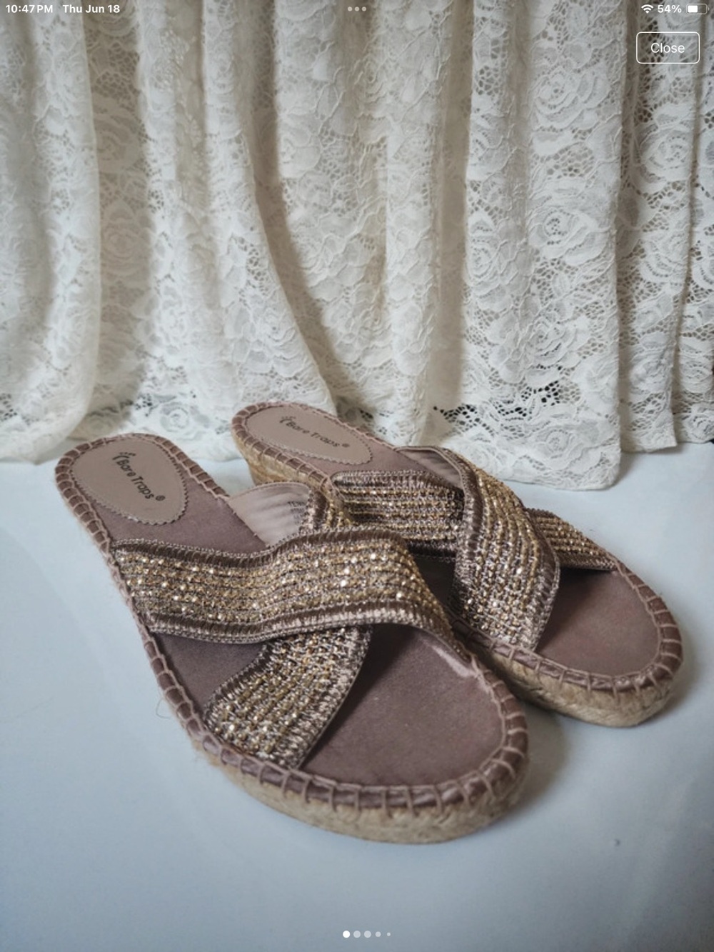 BareTraps Gold-Tone Sparkle Crisscross Espadrille Slides